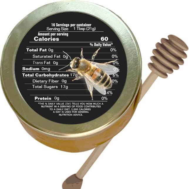 Adesivo Mini Mel Lid Label Nutrição Preta Fato com Abelha (Criador carregado)
