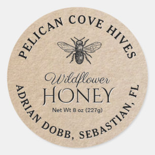 Adesivo Mini Wildflower Honey Jar Lid Label Kraft