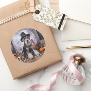 Adesivo Miniatura Schnauzer Pumpkins Halloween Assustado