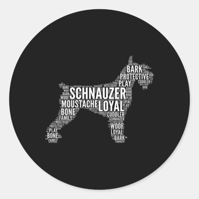 Adesivo Miniatura Schnauzer Word Cloud Schnauzer Proprietá (Frente)