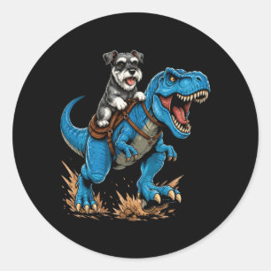 Adesivo Miniature Schnauzer Montando T Rex Dinossauro Engr