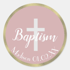 Adesivo Mínima Faux Dourado Baptism Cross Child Name