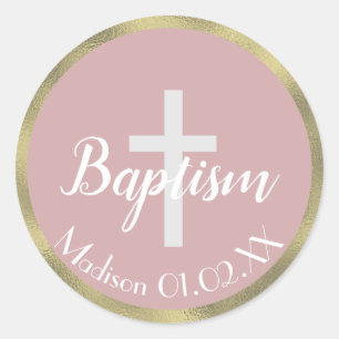 Adesivo Mínima Faux Dourado Baptism Cross Child Name