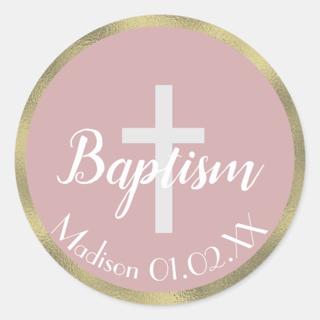 Adesivo Mínima Faux Dourado Baptism Cross Child Name (Frente)