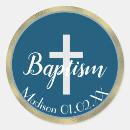 Adesivo Mínima Faux Dourado Baptism Cross Child Name