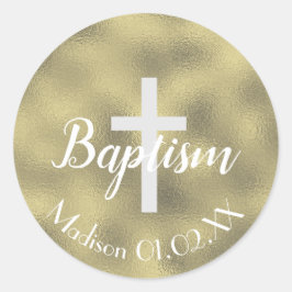 Adesivo Mínima Faux Dourado Baptism Cross Child Name