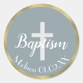 Adesivo Mínima Faux Dourado Baptism Cross Child Name