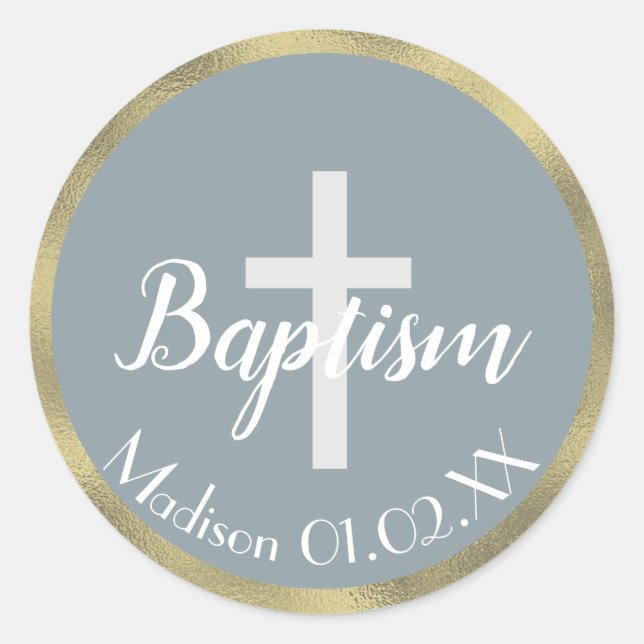 Adesivo Mínima Faux Dourado Baptism Cross Child Name (Frente)