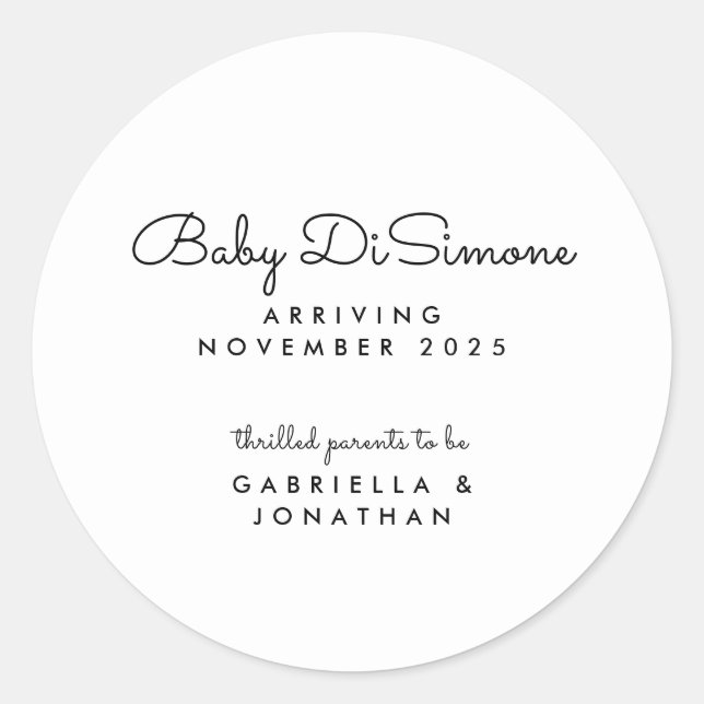 Adesivo Minimal Black White Script Pregnancy Announcement  (Frente)