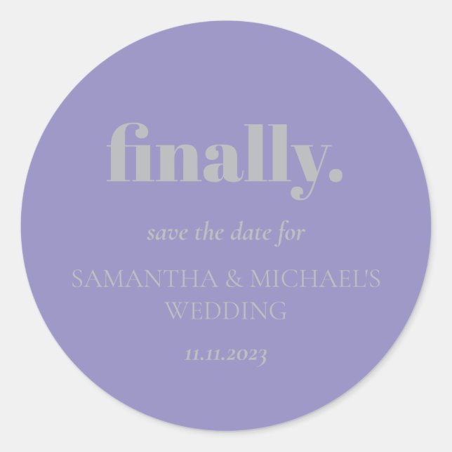 Adesivo Minimal Design Lavender Silver  Finally Save Date (Frente)