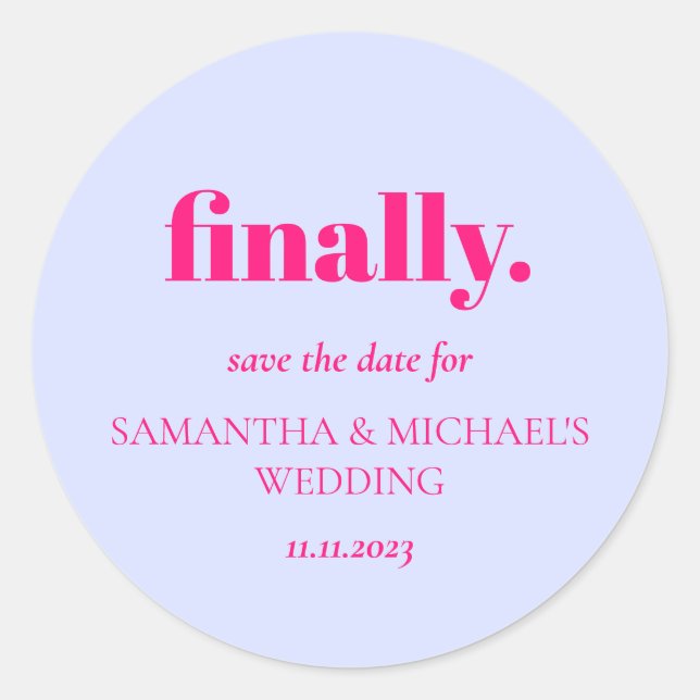 Adesivo Minimal Design Lilac Pink  Finally Save Date (Frente)