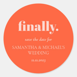 Adesivo Minimal Design Orange Pink  Finally Save Date