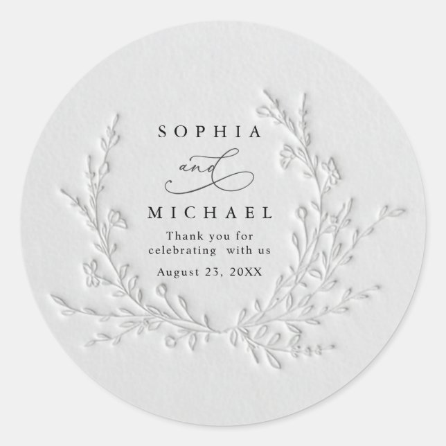 Adesivo Minimal Faux Blind Deboss Cotton Wedding Sticker (Frente)