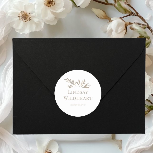 Adesivo Minimal Floral Branco Botânico (Minimal Floral White Botanical Classic Round Sticker)