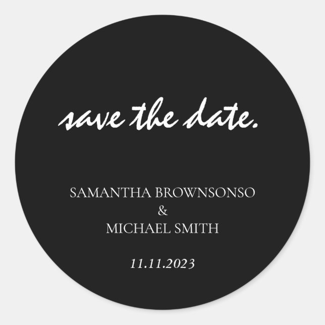 Adesivo Minimal Limpo Simples Preto casamento Salve a Data (Frente)