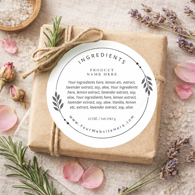 Adesivo Minimal Olive Branch Wreath Ingredients Label (Minimal Olive Branch Wreath Ingredients Label)