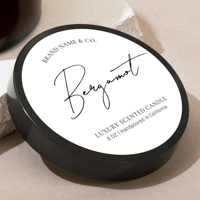 Adesivo Minimal Simple Professional Candle Jar Lid Label (Minimalist modern round candle stickers with trendy script font and simple layout)