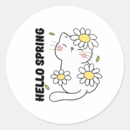 Adesivo Minimalist Aesthetic Hello Spring Cat & Daisy