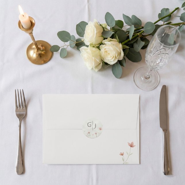 Adesivo Minimalist Blush Pink Wildflower Wedding Envelope  (Criador carregado)