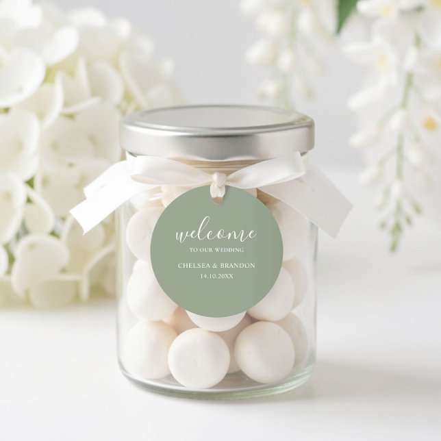 Adesivo Minimalist Boho Chic Sage Green Welcome Wedding (Criador carregado)