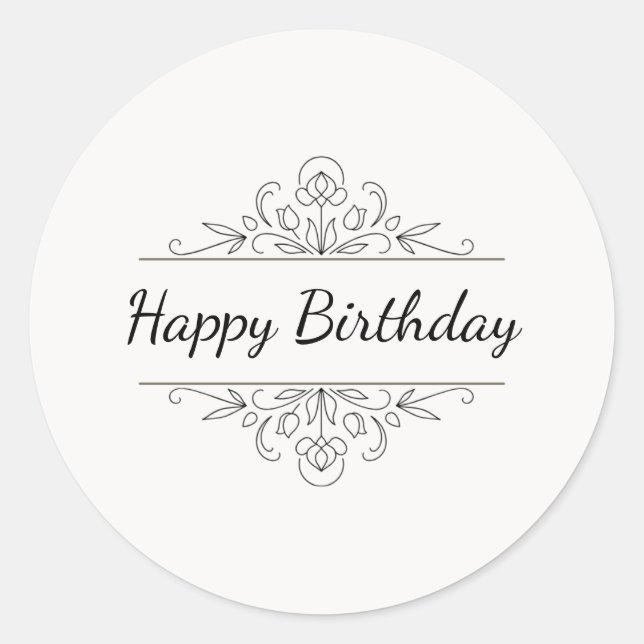 Adesivo Minimalist Happy Birthday Classic Round Sticker  (Frente)