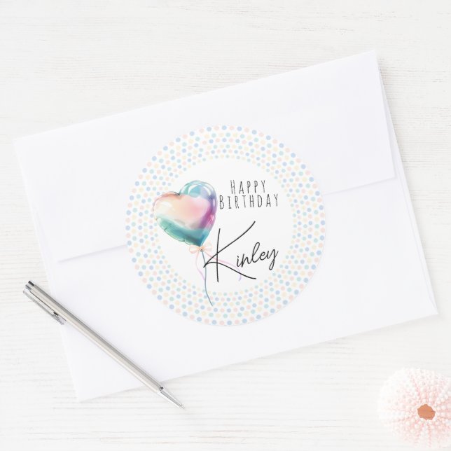 Adesivo Minimalist Heart Balloon Pastel Happy Birthday  (Envelope)