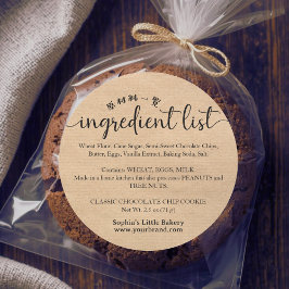 Adesivo Minimalist Kraft Script Ingredient List Bakery