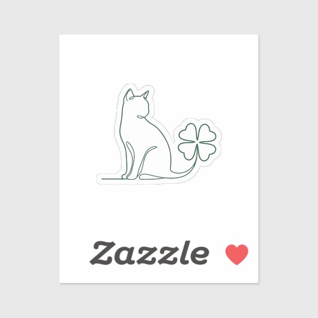 Adesivo Minimalist Line Art Cat With Clover Aesthetic  (Folha)