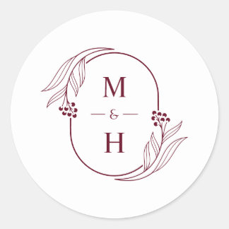 Adesivo Minimalist Monogram Elegant Burgundy Wedding Favor