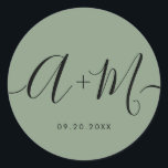 Adesivo Minimalist Monogram Script Custom green Wedding<br><div class="desc">Elevate your wedding details with the Minimalist Monogram Script Custom Wedding Date green Sticker. This elegant and personalized sticker adds a touch of sophistication to your wedding stationery, allowing you to showcase your monogram and wedding date in a simple yet impactful way. The sticker features a minimalist script design that...</div>