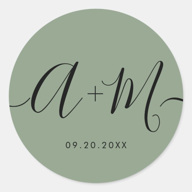 Adesivo Minimalist Monogram Script Custom green Wedding (Frente)
