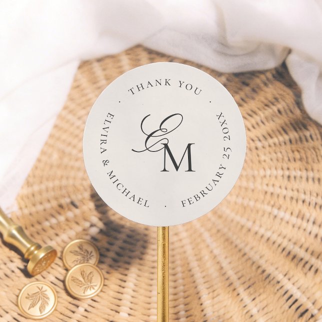 Adesivo Minimalist Monogram Wedding Thank You Favor (Criador carregado)