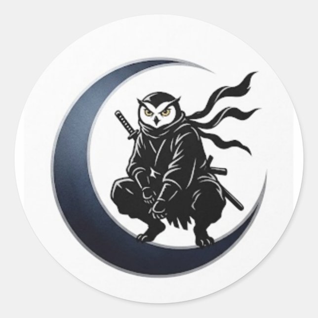 Adesivo Minimalist Ninja Owl Round Sticker (Frente)