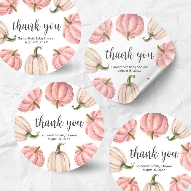 Adesivo Minimalist Pink Pumpkin Fall Baby Shower (Pink Pumpkin Baby Shower Round Sticker)