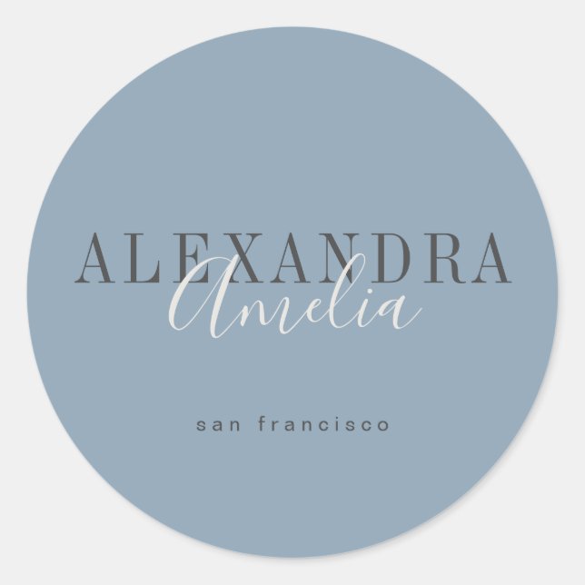 Adesivo Minimalist Script Boho Dusty Blue Custom Business (Frente)