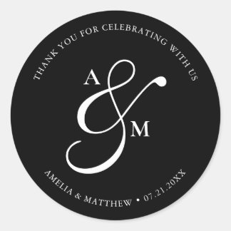 Adesivo Minimalist Script Monogram Wedding Black