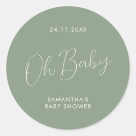 Adesivo Minimalist Script Sage Green Oh Baby Shower
