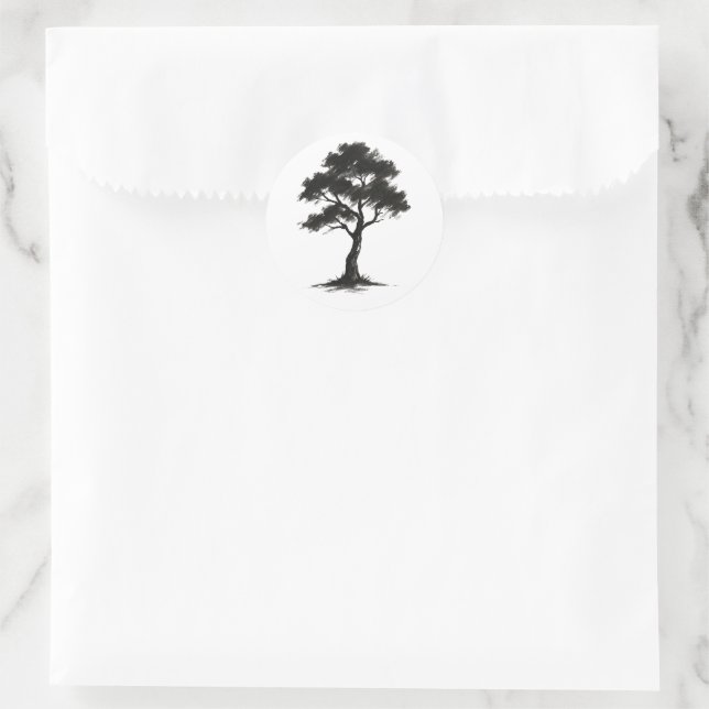 Adesivo Minimalist Tree – Ink Brush Nature Illustration on (Bolsa)