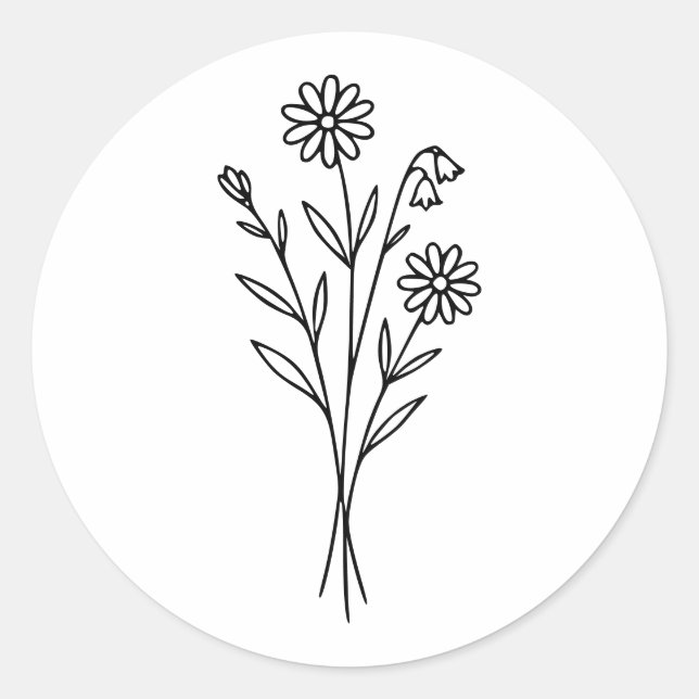 Adesivo Minimalist Wildflower Botanical Bouquet Line Art (Frente)