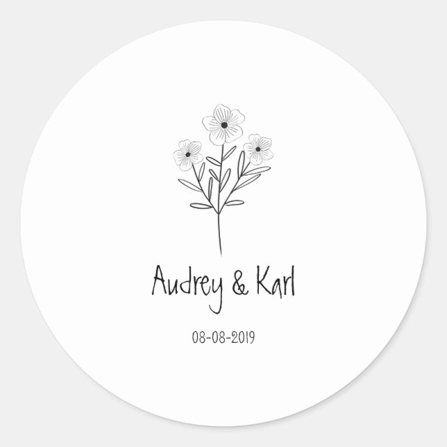 Adesivo Minimalist Wildflowers Wedding Monogram Design (Frente)