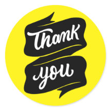 Minimalista Branco Amarelo e Preto Obrigado Sticke