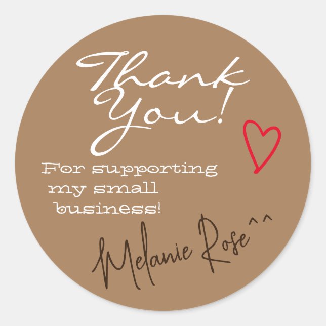 Adesivo Minimalista Castanho Obrigado Rotulagem Assinatura (Frente)