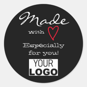 Adesivo Minimalista feito com amor logotipo vermelho preto