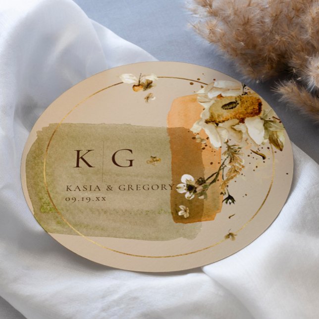 Adesivo Mínimo Boho Wildflower | Monograma de Casamento (Criador carregado)