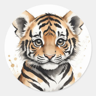 Adesivo Mínimo de Tigre de Bebê Face em Tinta e Aquarela