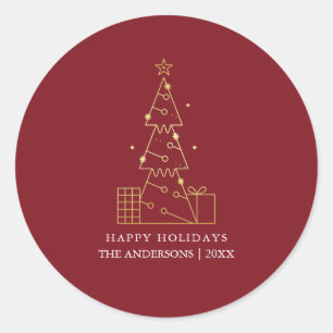 Adesivo Mínimo Dourado Árvore de Natal Vermelho Moderno