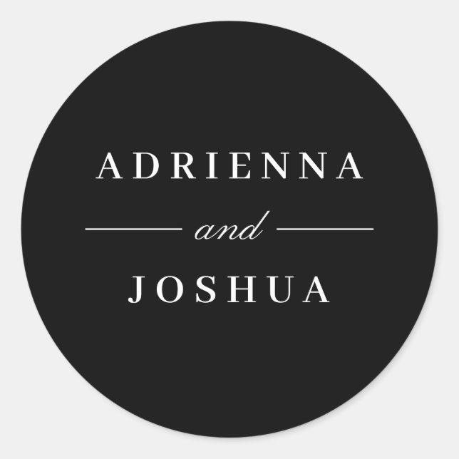 Adesivo Mínimo Elegante Monograma Branco Preto Casado (Frente)