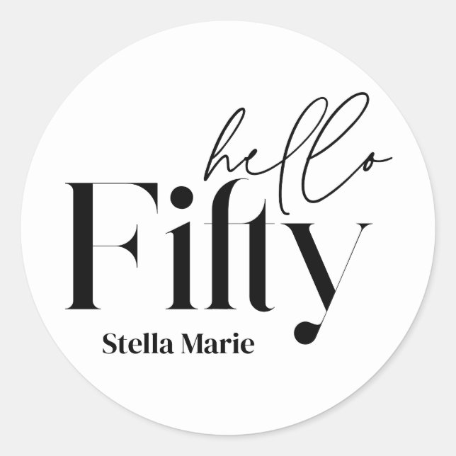 Adesivo Mínimo moderno de preto branco simples 50º anivers (Frente)