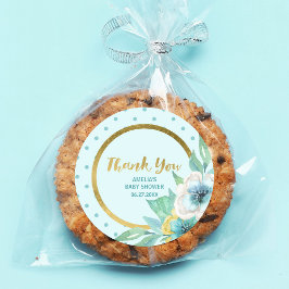 Adesivo Mint e Faux Dourado Chá de fraldas Floral Obrigado