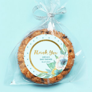 Adesivo Mint e Faux Dourado Chá de fraldas Floral Obrigado